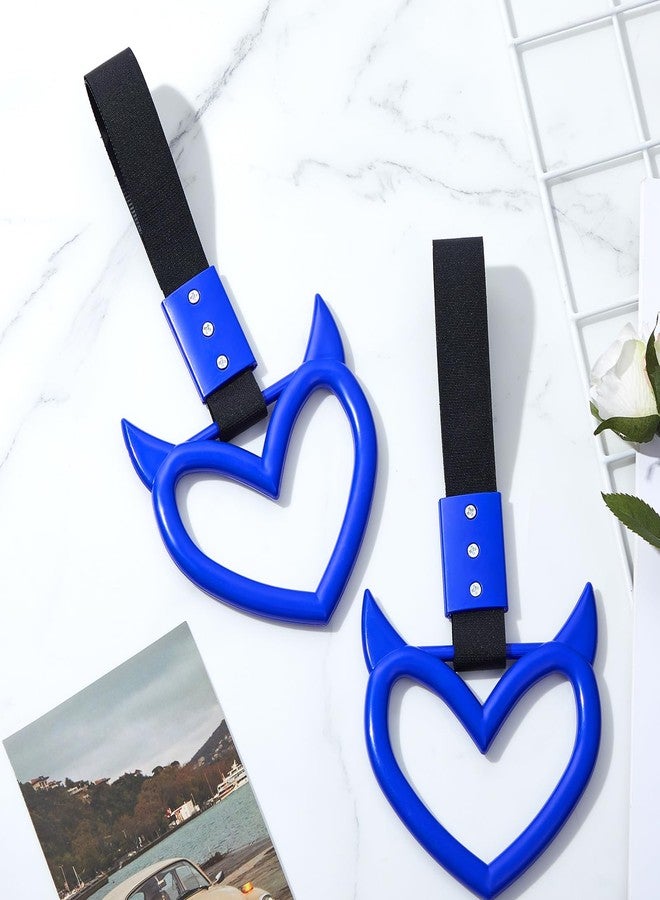 فاباي سلسلة مفاتيح فاباي مكونة من قطعتين بمقبض على شكل قلب، إكسسوار للسيارة، حزام يد على شكل قلب، تعليقة انزلاقية لتزيين السيارة من الداخل والخارج (أزرق، نمط الشيطان) - Image 4